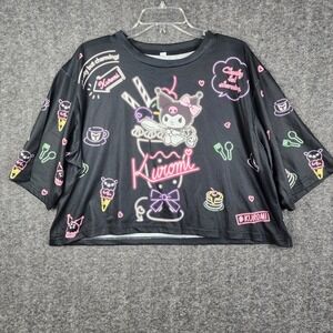 Kuromi Sanrio Crop‎ Top Kids XXL Black Neon Graphic Tee Condition All Over Print
